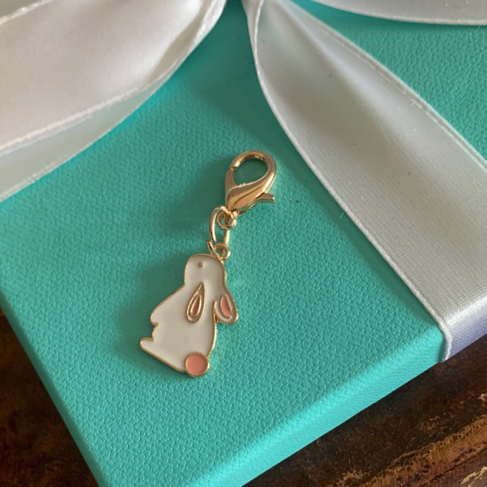 Gold and White Easter Bunny Charm 59